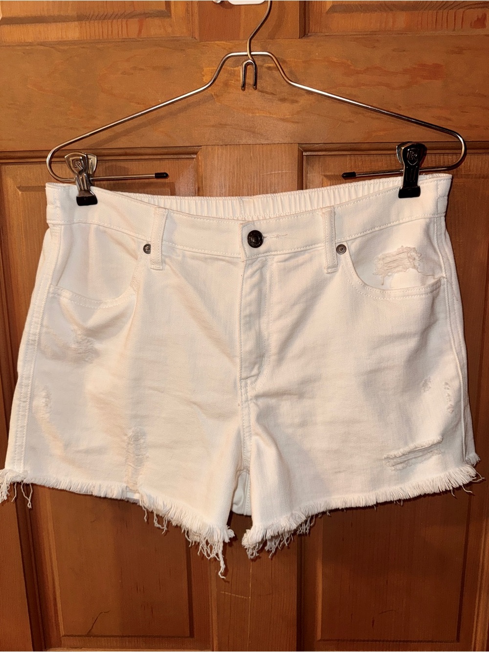 Aerie White Distressed Frayed Hem Denim Shorts - M